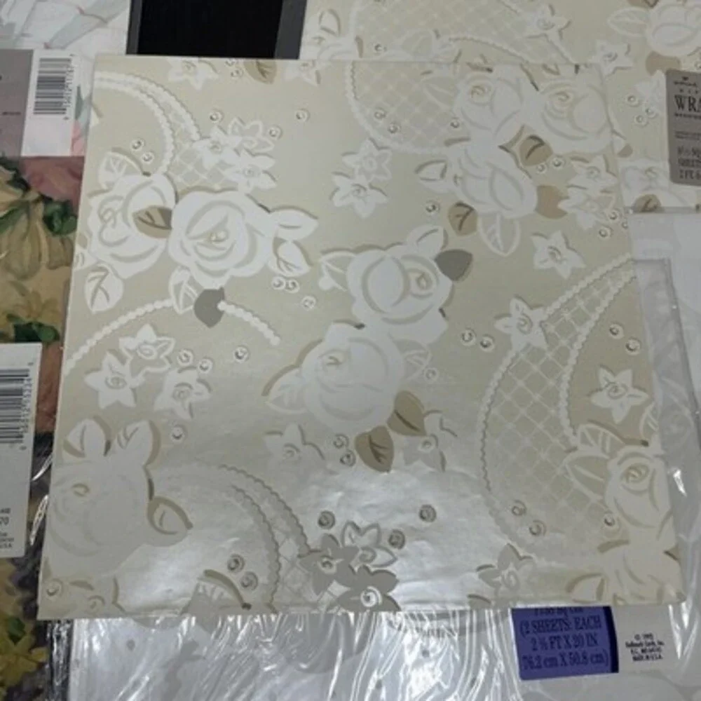 Vintage Hallmark & Added Plus ‘93 Gift Wrap Wedding Floral Pearly Shower 6 Packs